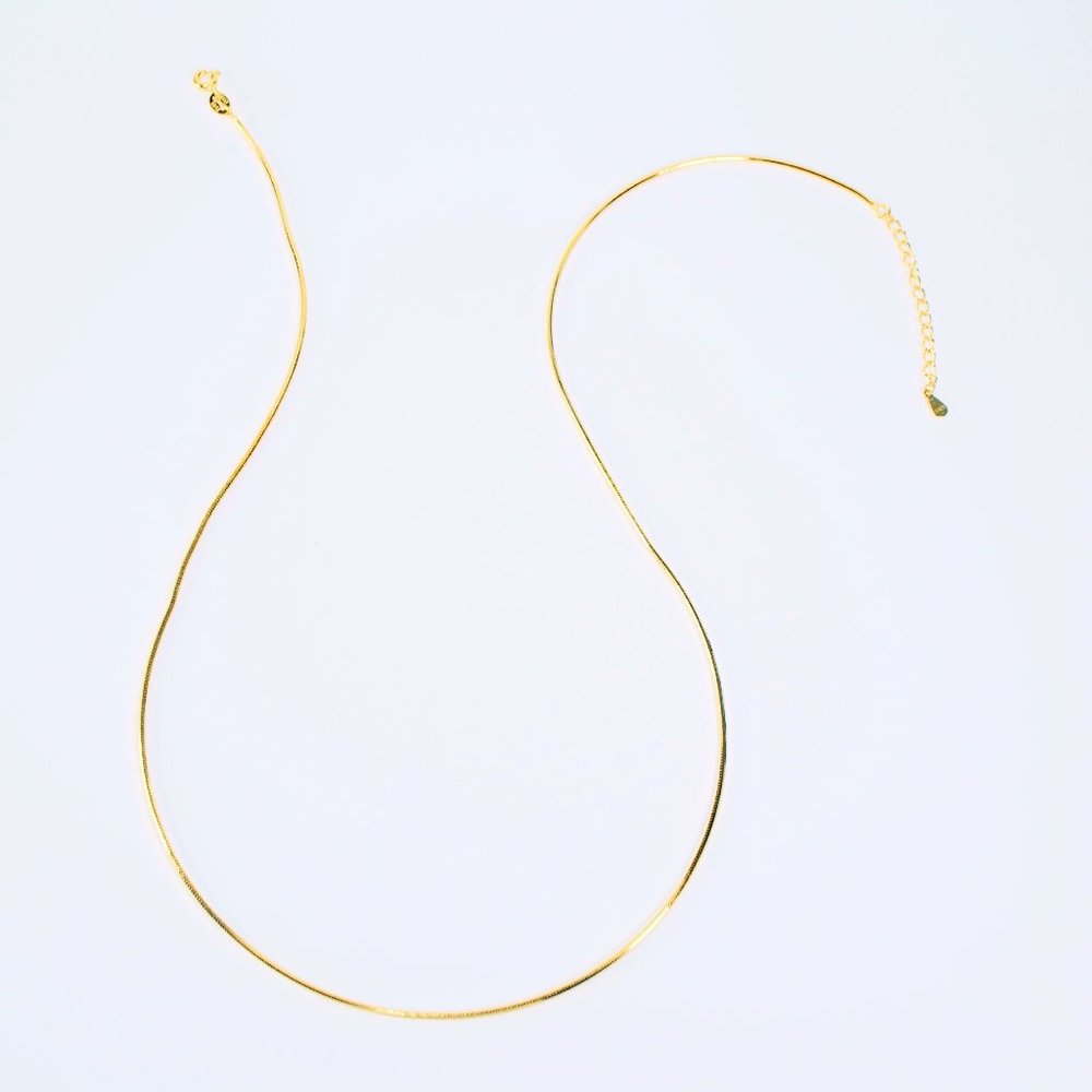 Skinny Herringbone Four Sided Snake Chain Necklace 18K Gold S925
